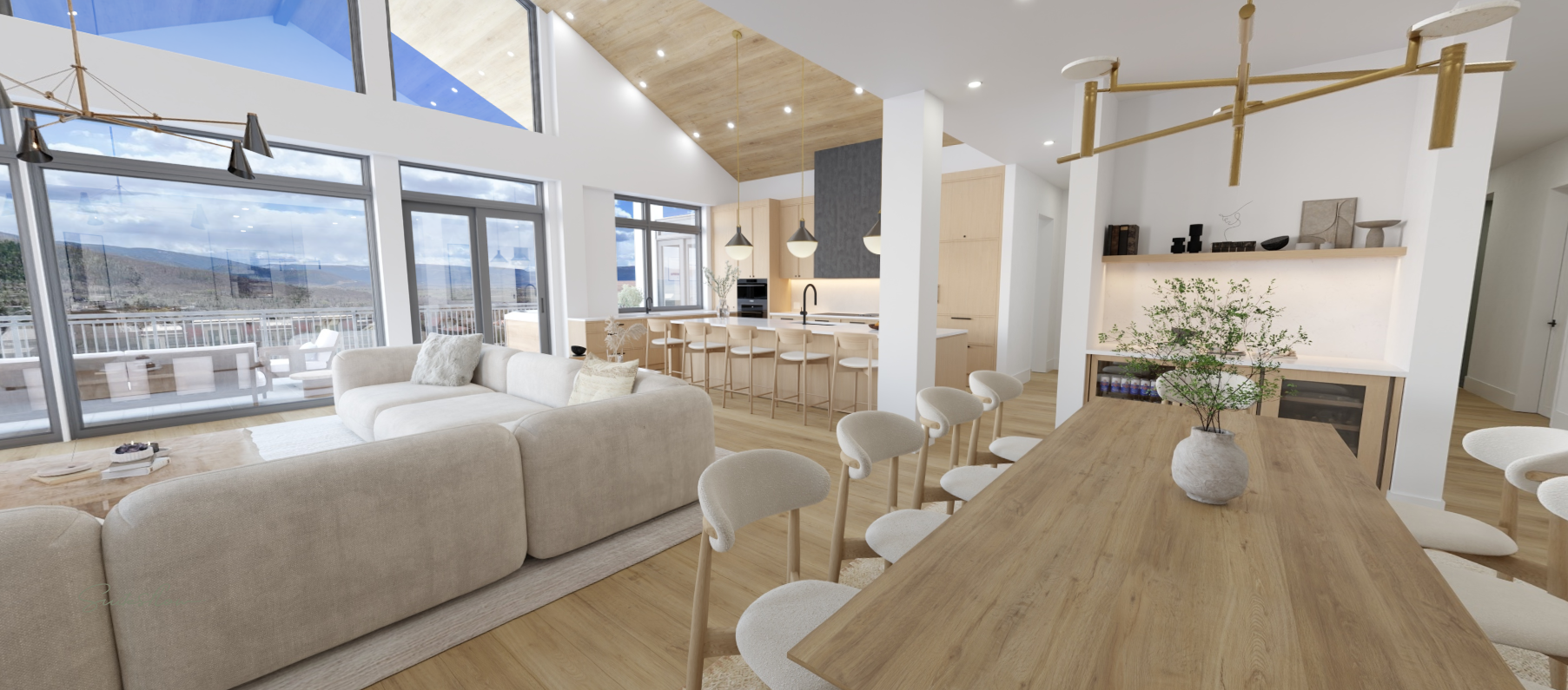 TrueSpaces digital twin — Plan G dining room, Oak scheme, modelled at 95% accuracy.