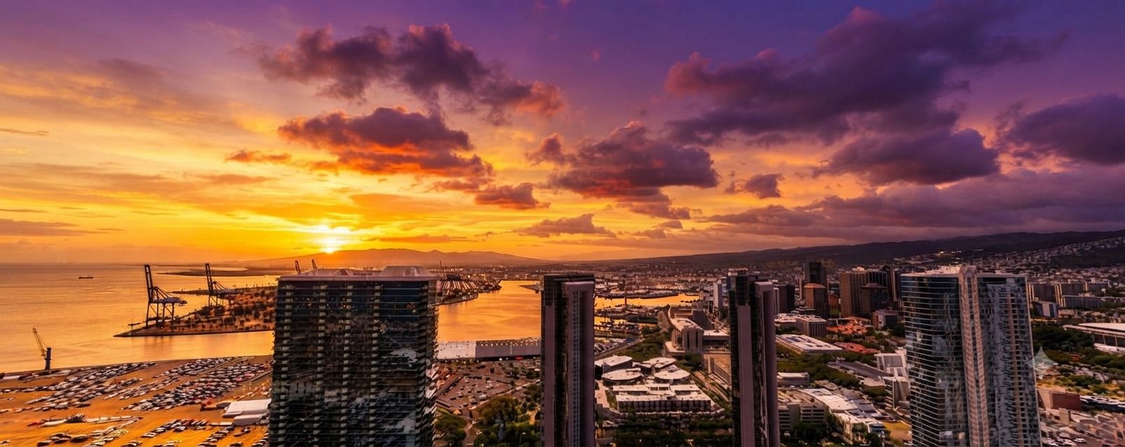 View from Unit 3308 — southwest orientation, 33rd floor, sunset exposure.